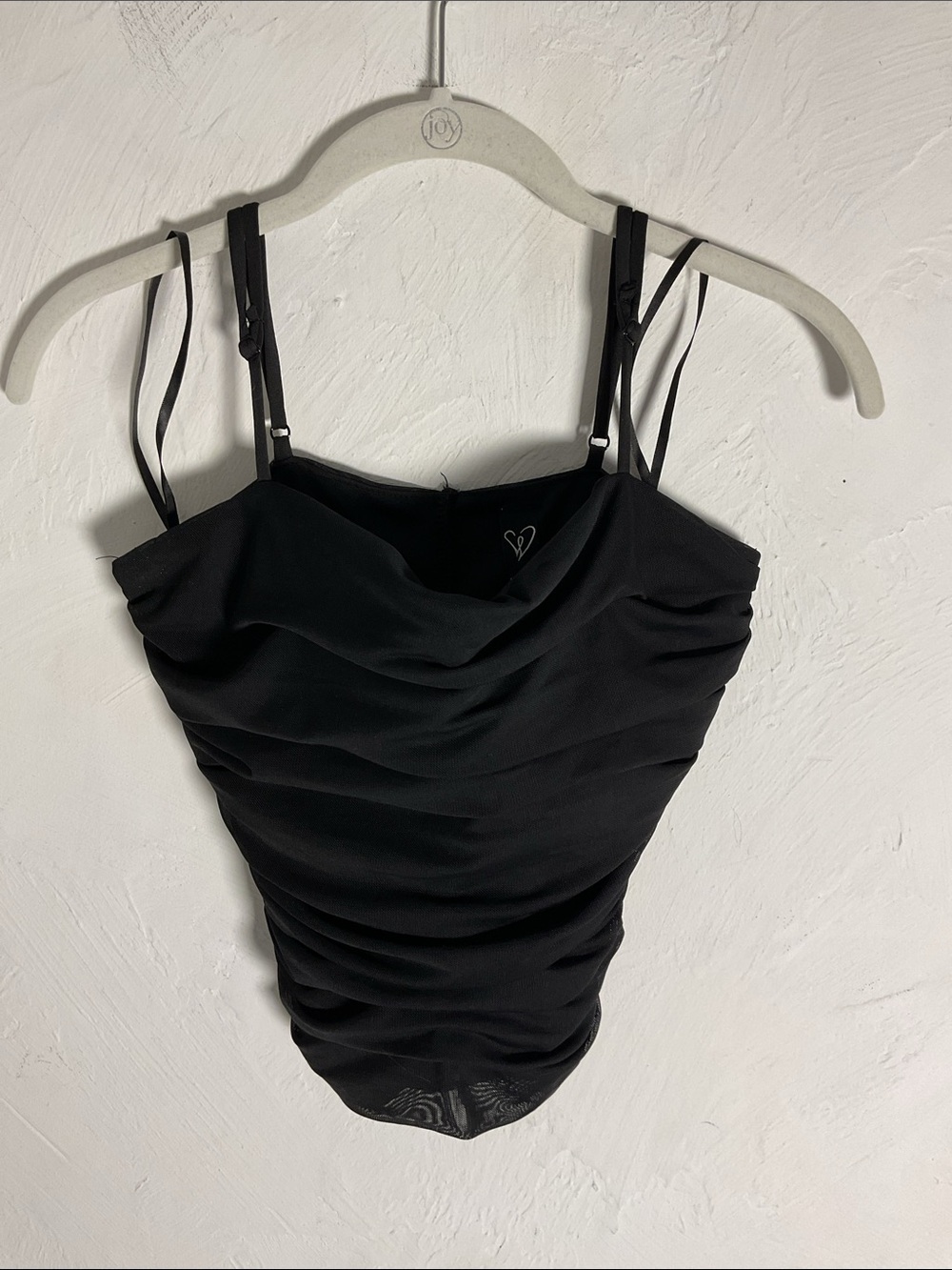 Windsor Black Ruched Sheer Mesh Cami Top Padded Cups Size M